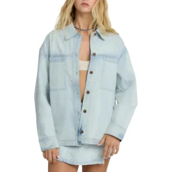 Billabong Sweaters|Shirts<Women's Jade Saltwashed Long Sleeve Woven Top Blue Mist