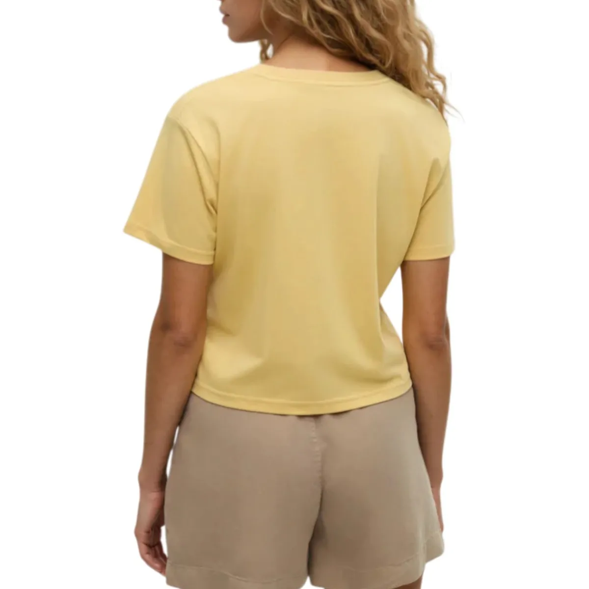 Tentree Sweaters|Shirts<Women's Lake View Crop T-Shirt Dusk Yellow / Lake View